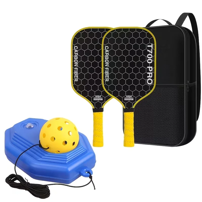 T700 Carbon Fiber Pickleball Paddle Set | 2 Paddles, Carry Bag, Blue Rebound Trainer & Tethered Pickleball image 6