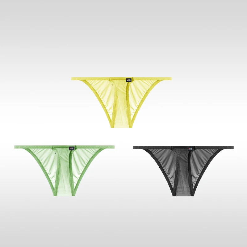 3PCS Men's Underwear Low-Rise Sexy Ice-Silk Ultra-Thin Japanese-Style Micro-Pocket Tight-Fitting Transparent Bikini Briefs
