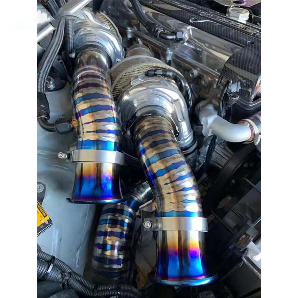 Burnt Blue Stainless Steel Turbo Air Intake Horn Kit Velocity Stack Cold Air Funnel 3inch 3.5inch 4inch Universal Racing
