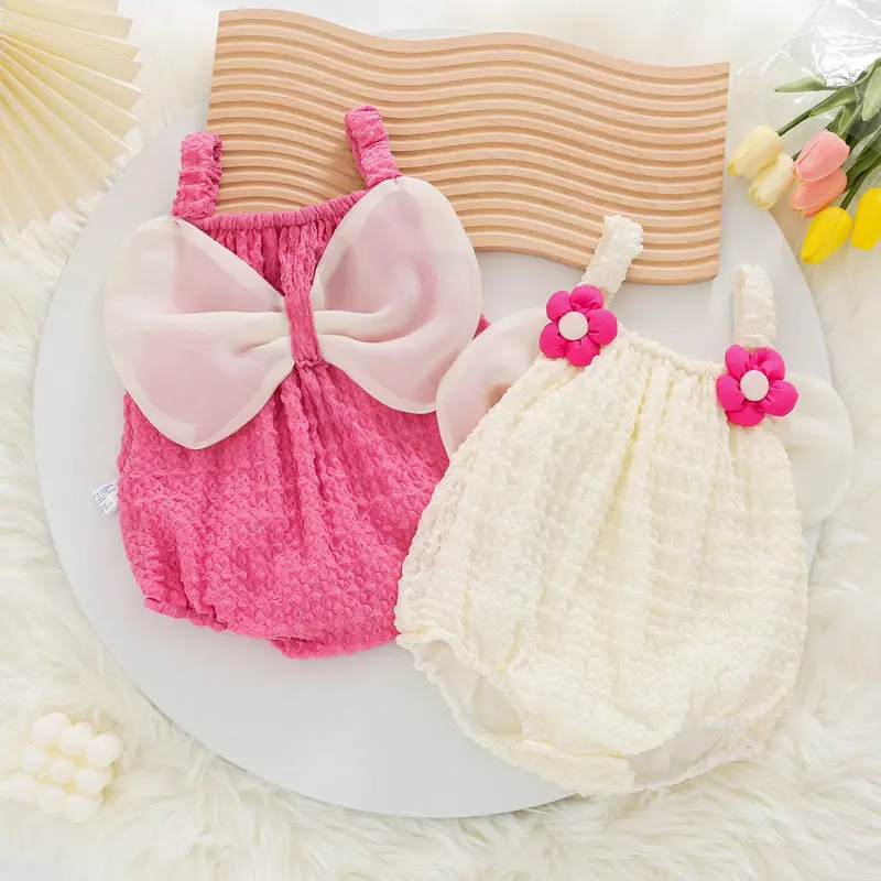 MILANCEL New Summer Baby Bodysuit Girls Sweet Flower Bow Decoration One Piece Infant Clothes