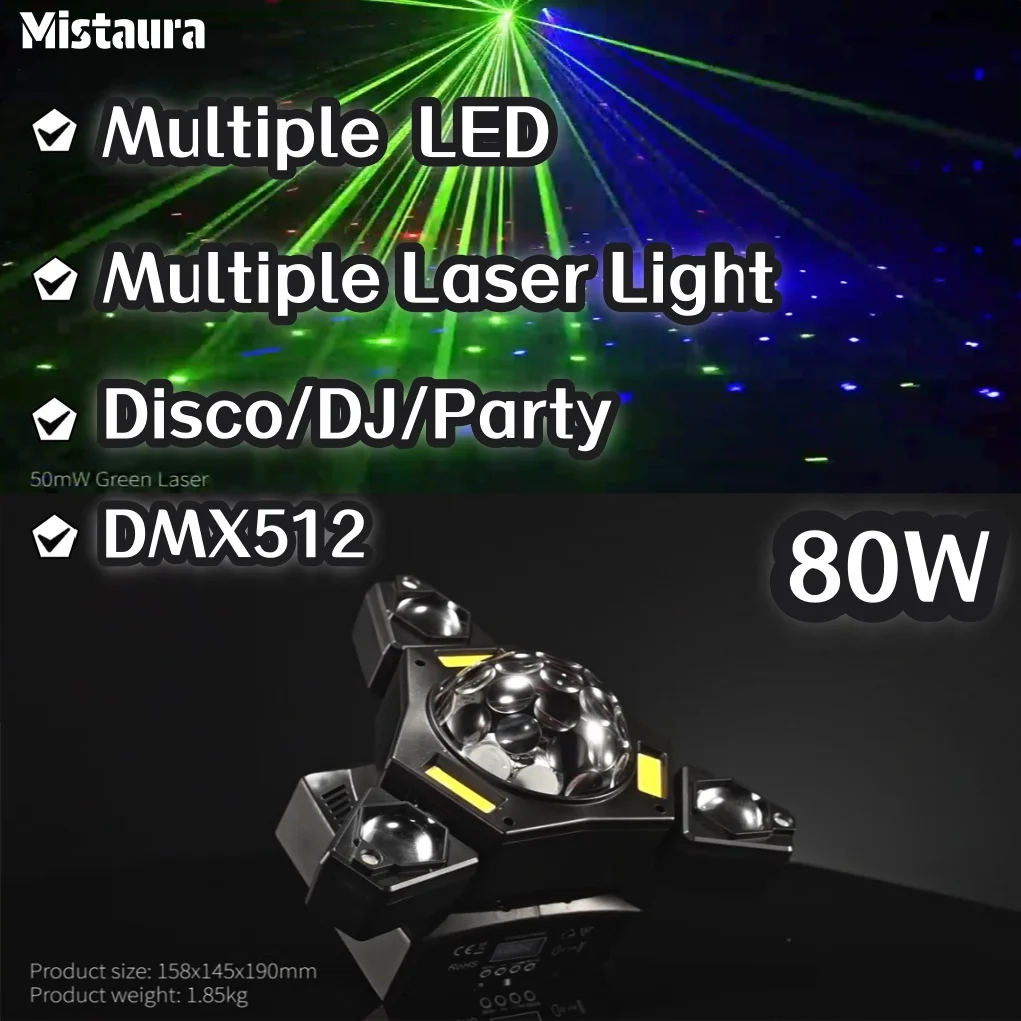 80 Вт стробоскопический лазерный движущийся головной светильник DMX512 RGB светодиодный многофункциональный поворотный сценический светильник с тремя рычагами для DJ Bar Party Disco 80 Вт стробоскопический лазерный движущийся головной светильник DMX512 RGB светодиодный многофункциональный поворотный сценический светильник с тремя рычагами для DJ Bar Party Disco