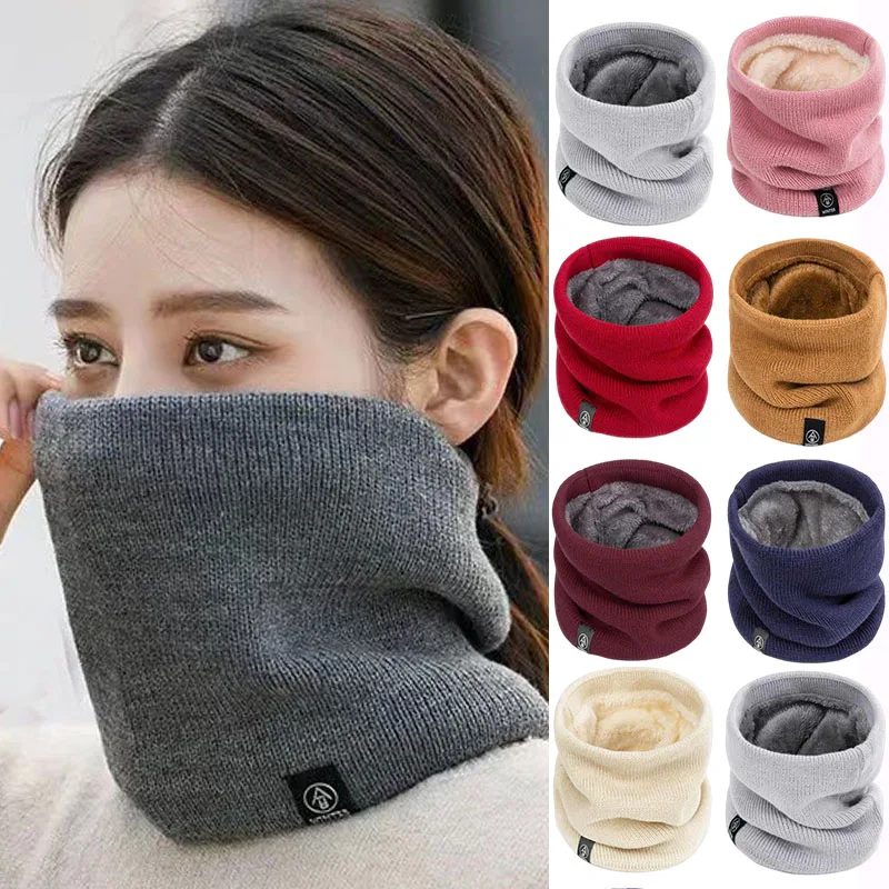 Solid Cashmere Plush Warm Winter Ring Scarf Women Men Knitted Full Face Mask Snood Neck Scarve Bufanda Thick Muffler Accessories