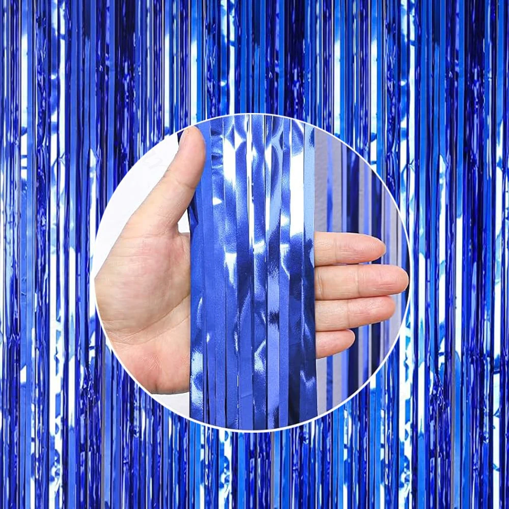 1x2m Blue Tinsel Curtain Party Backdrop Glitter Foil Fringe Curtain Dark Blue Party Streamers Hanging Birthday Baby Shower Decor
