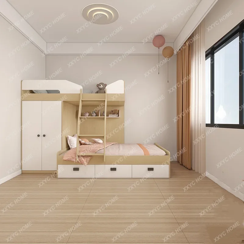 C Dislocation up and down small apartment double-layer children's high and low bed wardrobe boys and girls child and mother bed