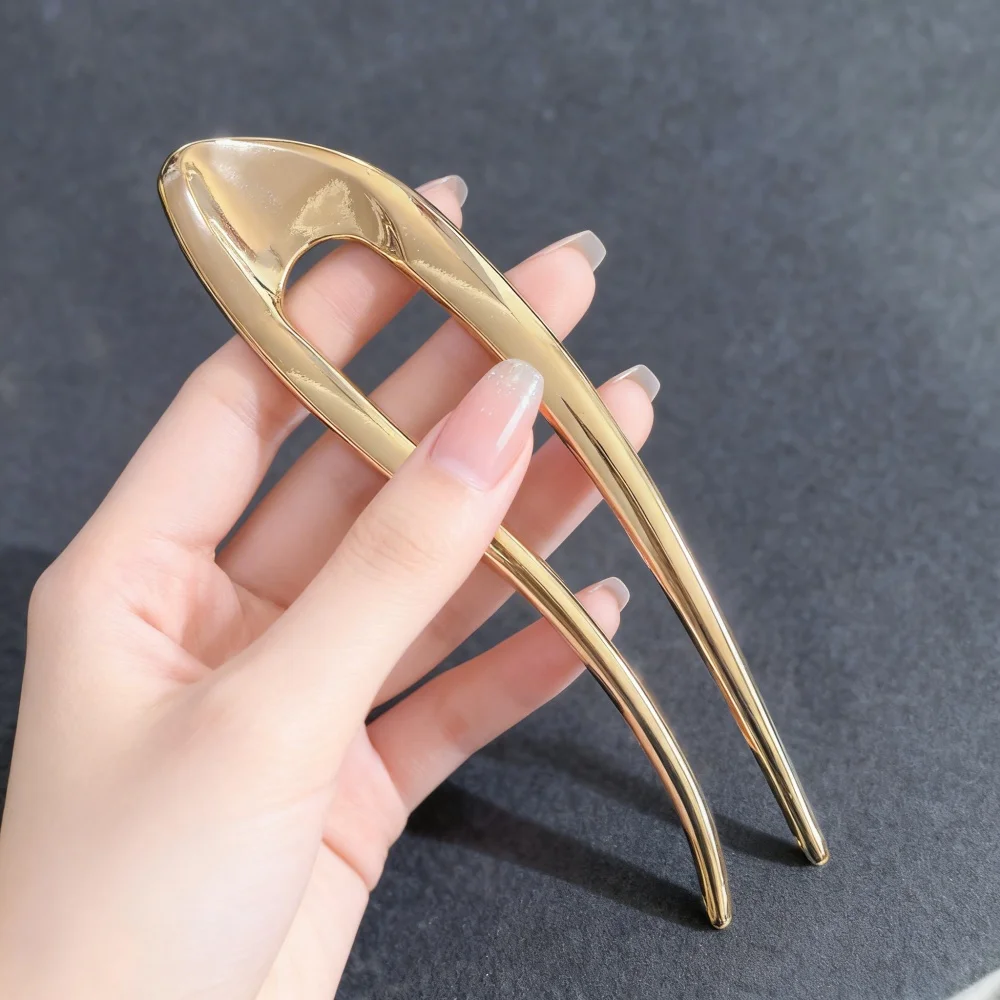 Dicke, einfache U-förmige Haargabeln für Frauen und Mädchen, Metall-Haarspangen, geometrische Haarclips, modische Haaraccessoires für Damen – Detail 4