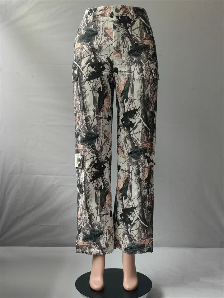 Summer Outfits Clothes Streetwear Loose Pants For Women Trousers High Waist Pockets Baggy Cargo Pants Print Trousers