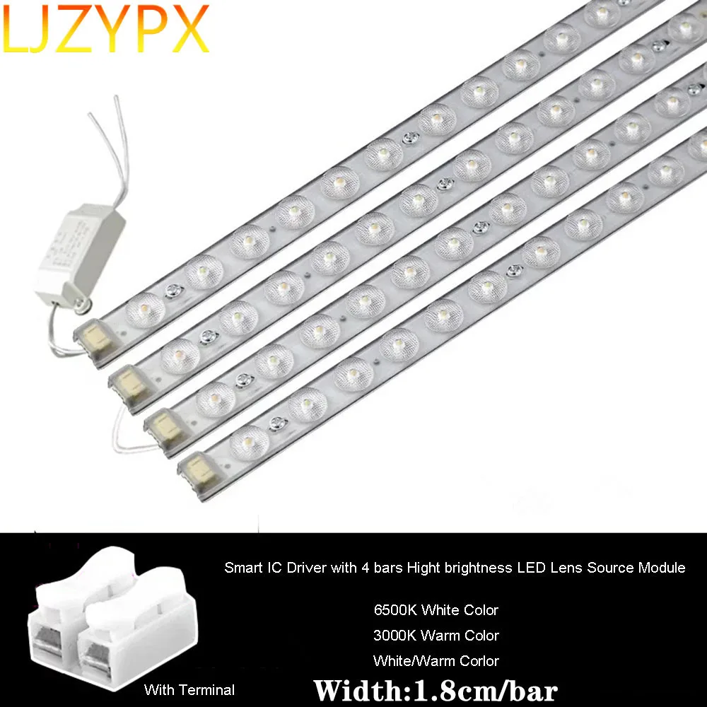 LED Light Source Module With IC Driver 4 Strips Dimming Room High Brightness Ceiling Lamp Lens Light Source Replacement Bars DIY