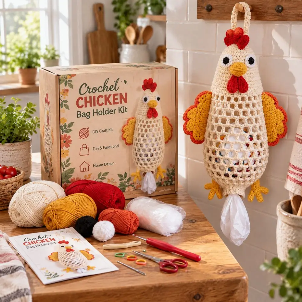Handmade Crochet Animal Bag Holder Kit DIY Yarn Craft Wall Hanging Plastic Bag Dispenser Animal Shaped Cute Stylish
