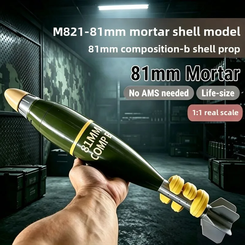 US Army M821 81mm Mortar Shell Replica, 1:1 Scale 3D Printed Model, Military Collectible Prop for Cosplay & Video Display