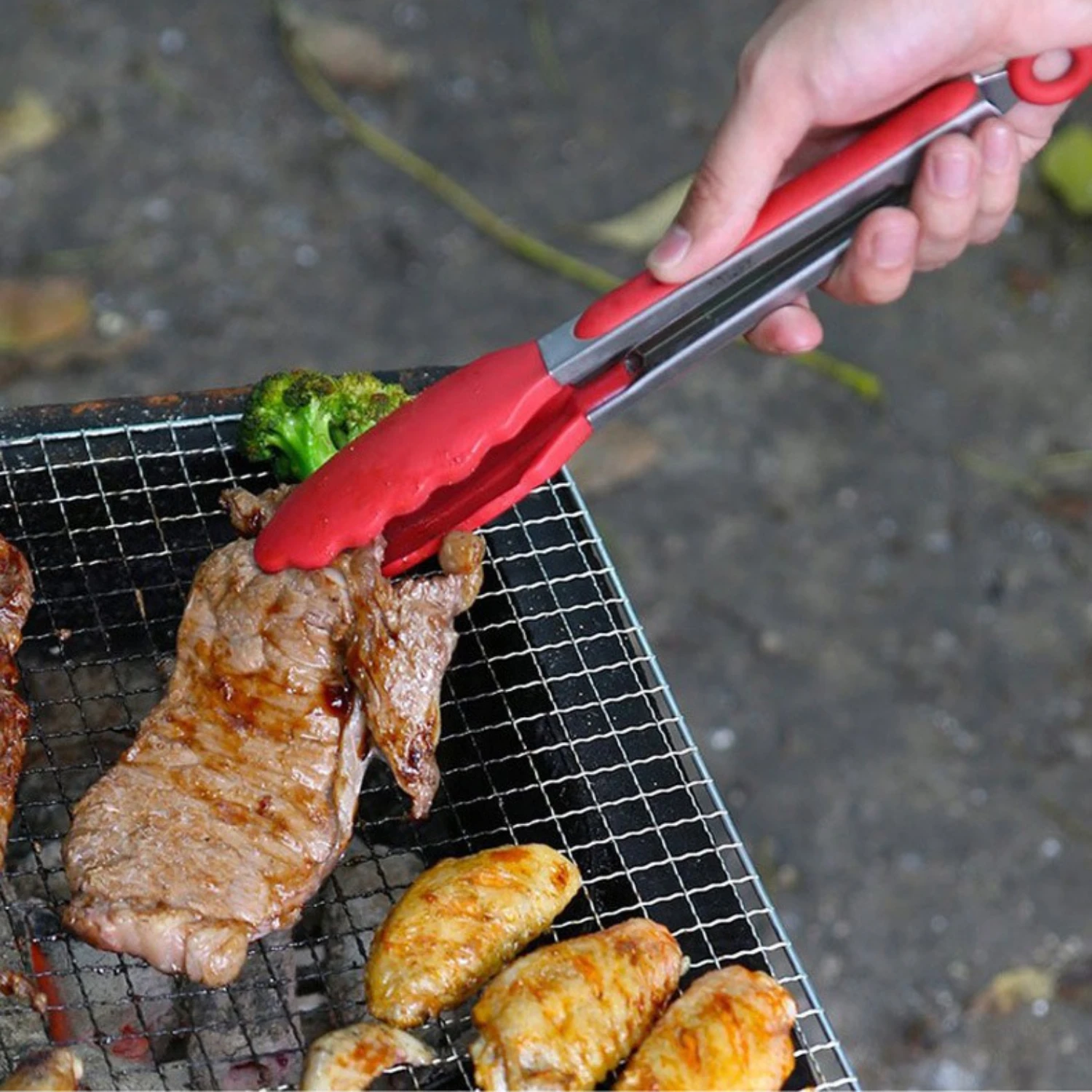 ملقط شواء من الفولاذ المقاوم للصدأ مع رأس ملقط مقاوم لدرجات الحرارة العالية شواء سلطة شريحة لحم الطعام الفاكهة الخضروات المشبك أداة المطبخ #4