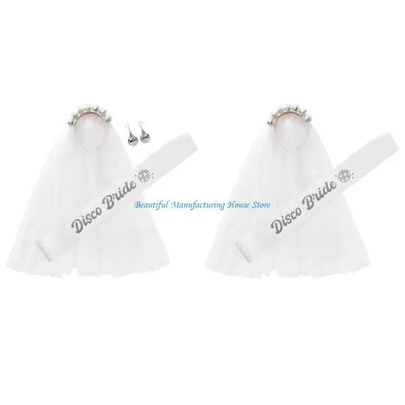 E56A повязка на голову в виде диско-шара с вуалью невесты, которая будет поясом и фатой, свадебный душ, фата, фата невесты в