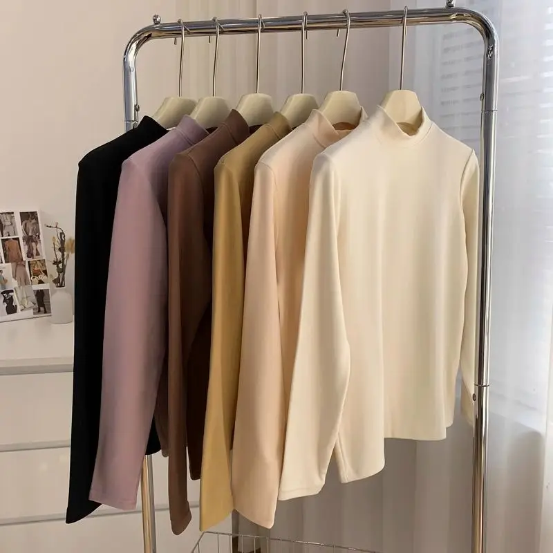 Thickened Quick Heating German Velvet Half High Collar Women's Base Shirt 2025 Autumn Winter New Pure Color Warm Inner Long S...