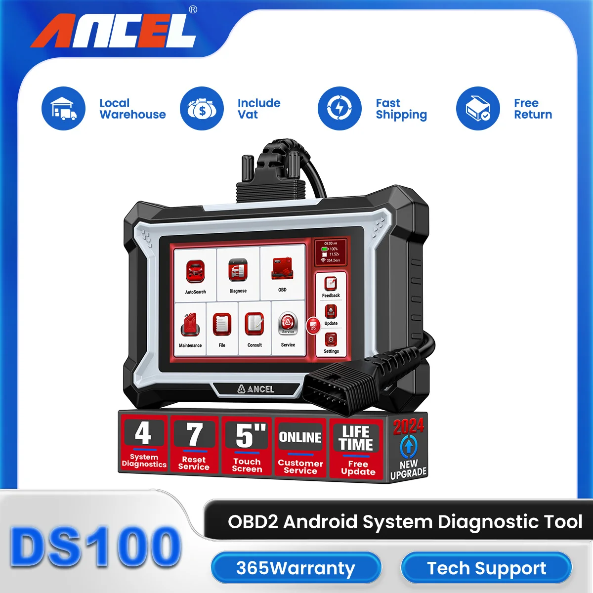 

ANCEL DS100 OBD2 Diagnostic Car Scanner Tool with Engine ABS SRS System ECM TCM ABS SAS EPB Oil Gear ETS Reset OBD Scan Tools ﻿