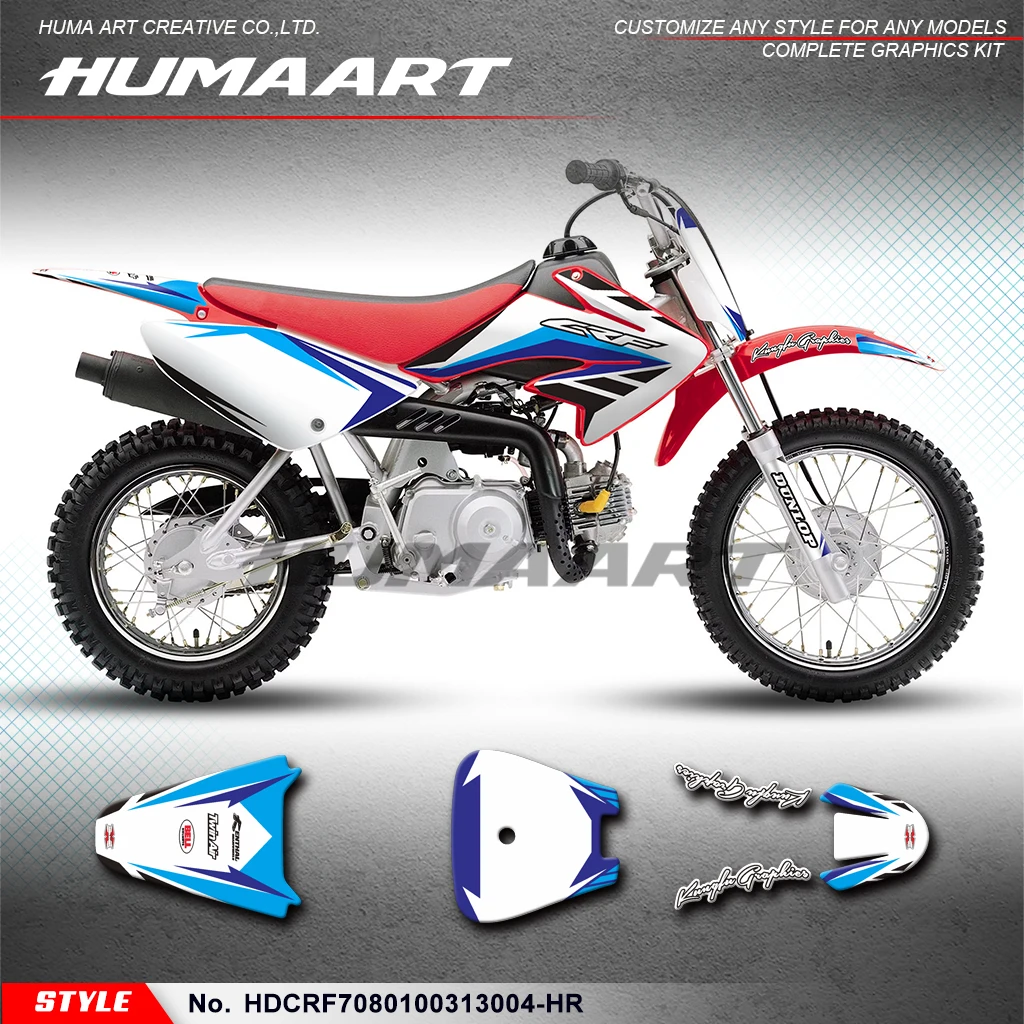 HUMAART Motorcycle Graphics Adhesive Sticker Kit for Honda CRF 70 2003-2013 & CRF 80 100 2004-2010,  HDCRF7080100313004-HR