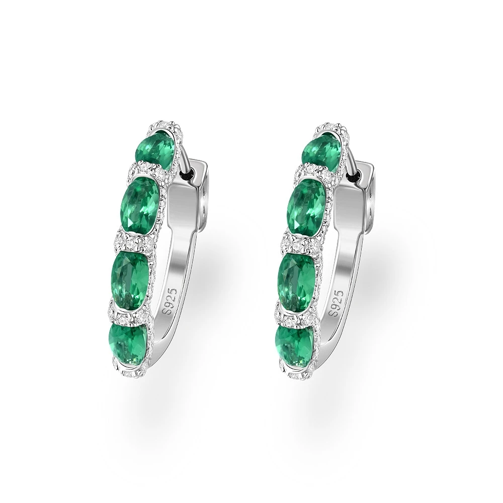 Wong Rain Luxury 925 Sterling Silver Oval Emerald Ruby Pink Sapphire Gemstone Hoop Earrings Wedding Engagement Fine Jewelry Gift image 5