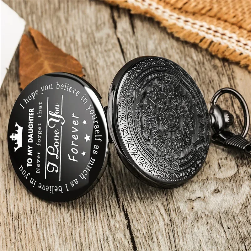 PersonalizedTo My Daughter I Love You Forever Quartz Analog Pocket Watch for Girl Roman Numeral Display Pendant Chain FOB Clock