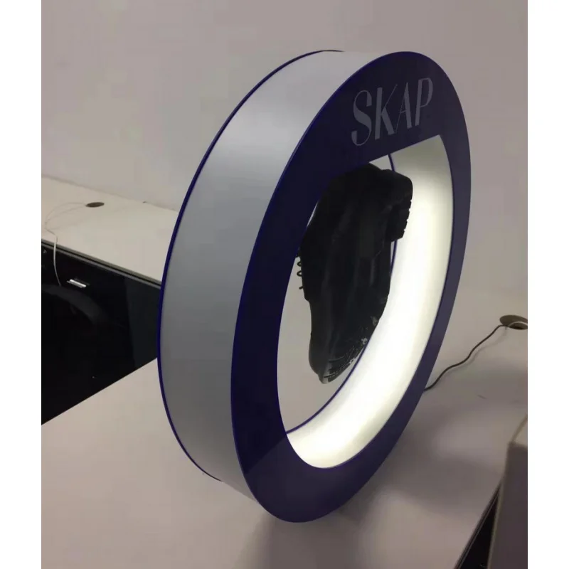 custom，Round Rotating Shoe Rack Showroom Display Unit Ideas Props Floating Magnetic Levitating Shoe Display Stand