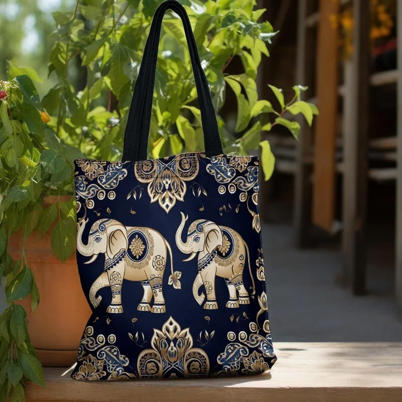 Große Kapazität, wiederverwendbare Einkaufstasche mit Elefantenmuster, Bohemia-Stil, Damen-Schulterhandtasche, multifunktional, für den täglichen Gebrauch, Einkaufstasche