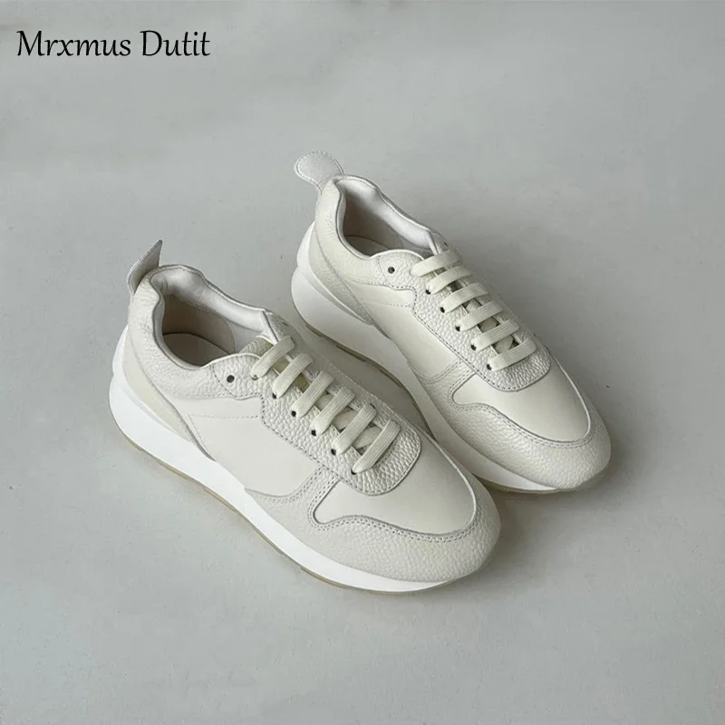 Mrxmus Dutit 2024 Autumn Fashion Women New Genuine Leather Waterproof Platform Thick Sole Shoes Solid Wild Simple Sneaker Female