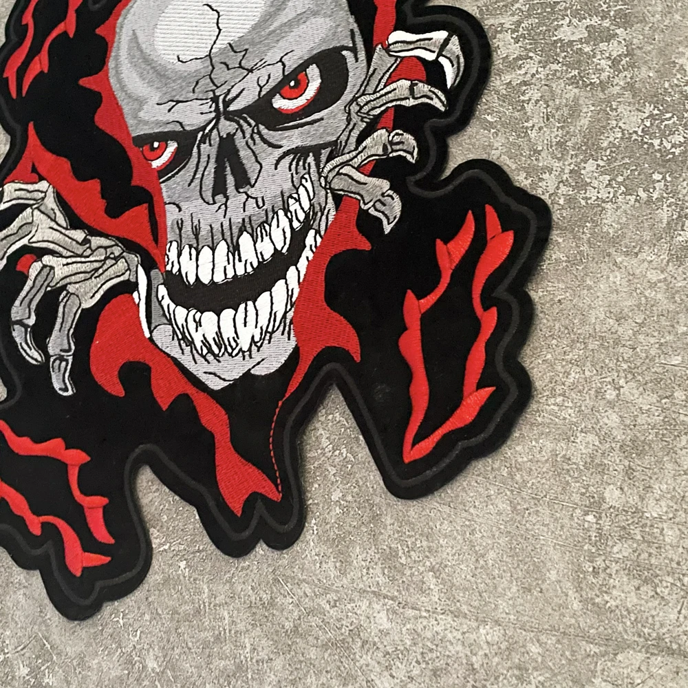 Skeleton Punk Large Embroidery  Patch Back Glue Motorcycle Knight Clothes Decoration Exquisite Cloth Paste DIY  24*29cm