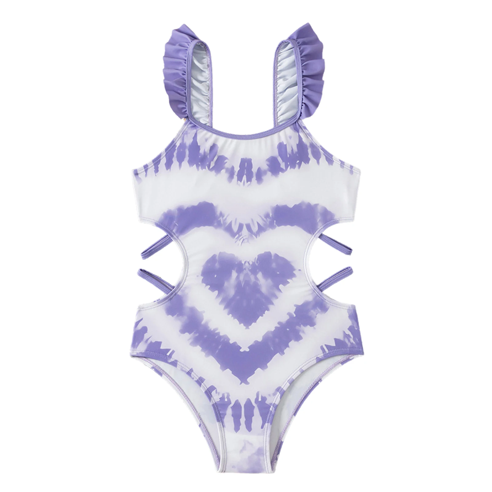 

Girls Cute Sweet Summer Swimsuit Sleeveless Ruffle Shoulder Straps Swimwear Colorful Print Cut-out Waist Beach Holiday Swimsuit