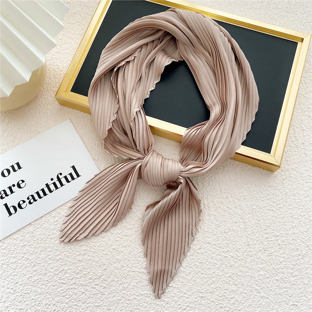 Solid Color Silk Pleated Scarf Crinkled Hair Scarf Small Scarves Square Scarf Satin Neckerchief Decorative Headscarf Bandana