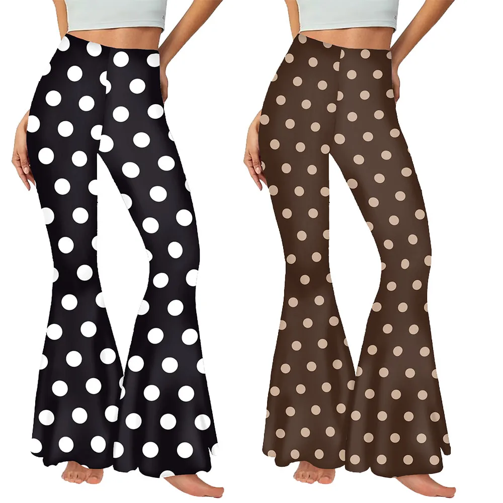 

Zawaland Casual Fashion Flared Pants for Women Black Polka Dot Printing Lady Halloween Cosplay Slim Elegant High Waist Pants