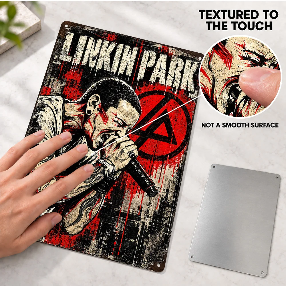Linkin Park Chester Bennington Printed Poster Personalized Aluminum Sign Red Microphone Grunge Stencil Wall Art For Home Studio