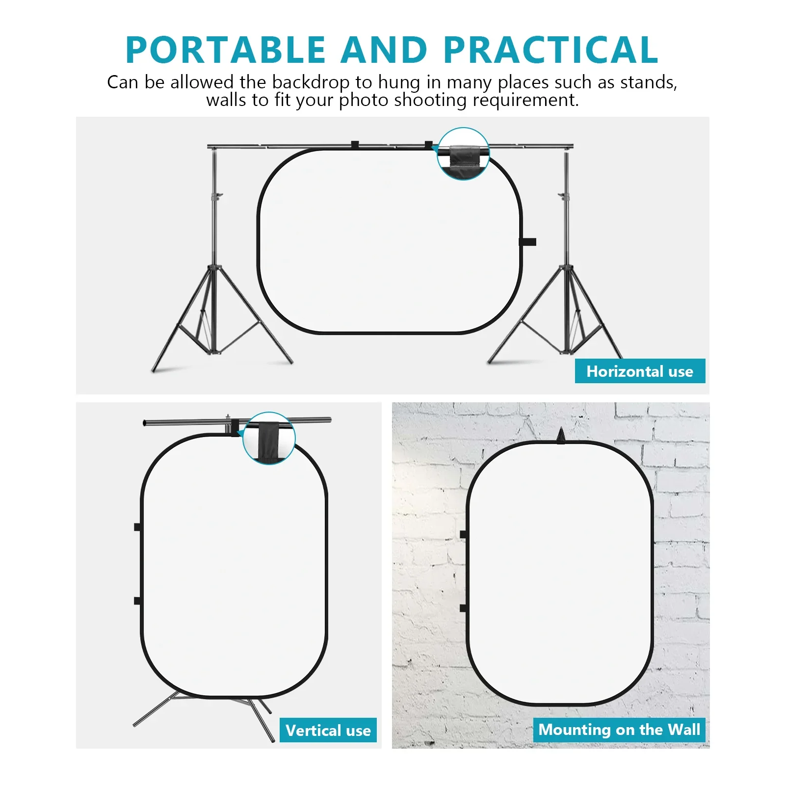 NEEWER 1.5x2m / 5x7ft 2-in-1 Collapsible Backdrop Kit (Black&White)