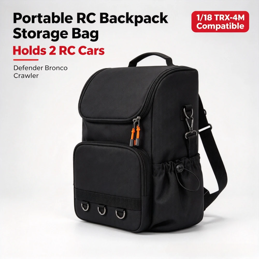 Portable RC Backpack Storage Bag Holds 2 RC Cars 1/18 TRX-4M Defender Bronco Crawler Waterproof Outdoor Carry Case RC Bag