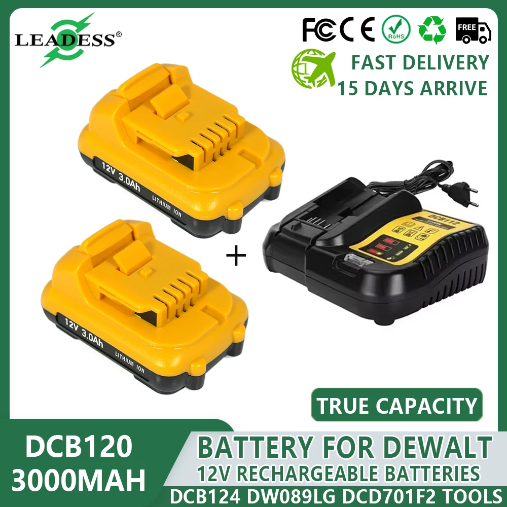 3000mAh 12V Volt Max Lithium Ion Battery Replacement for DeWalt DCB120 DCB123 DCB122 DCB127 DCB124 DCB121 Rechargeable Batteries