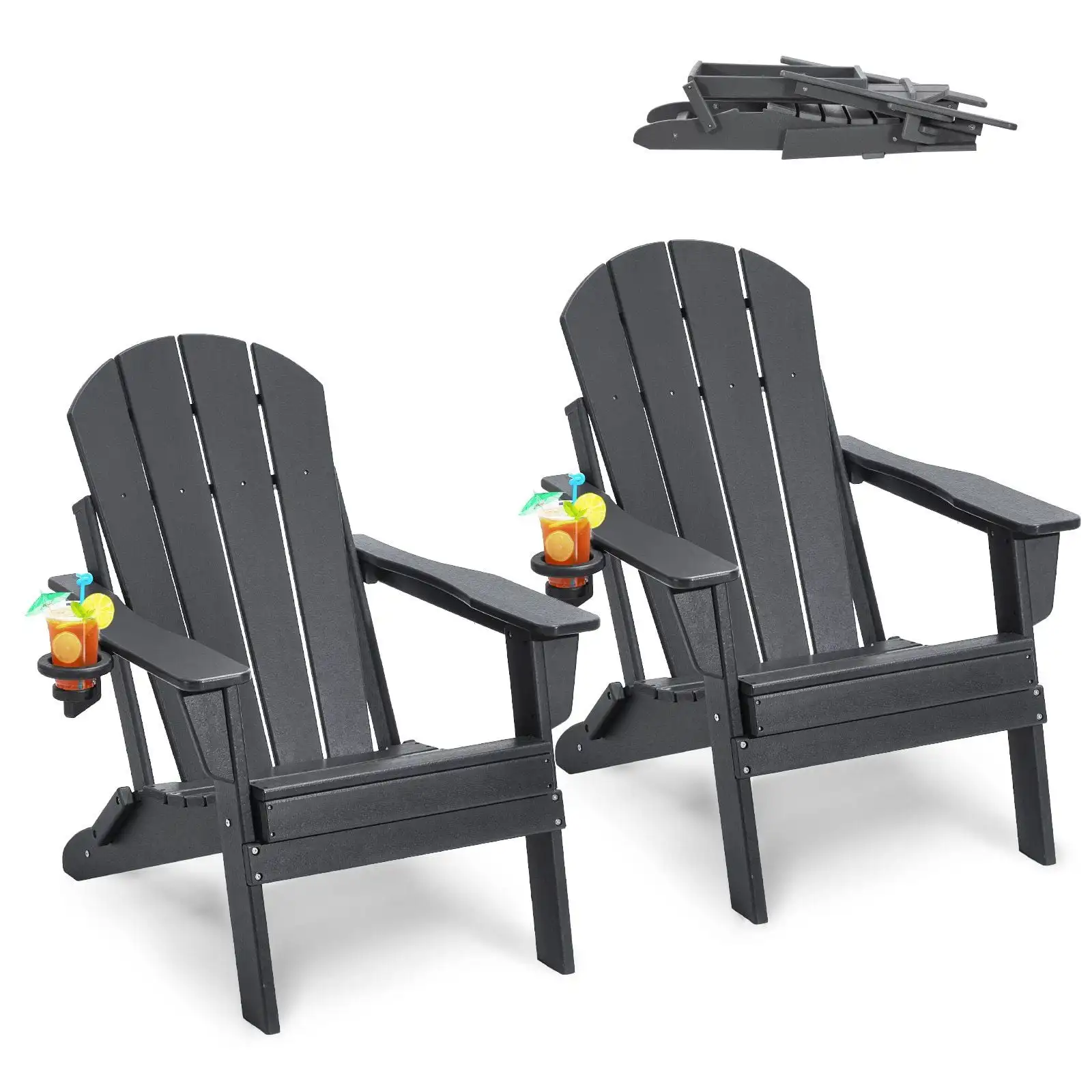 Chair Plastic Set of 2 All-Weather Folding Fire Pit Gray