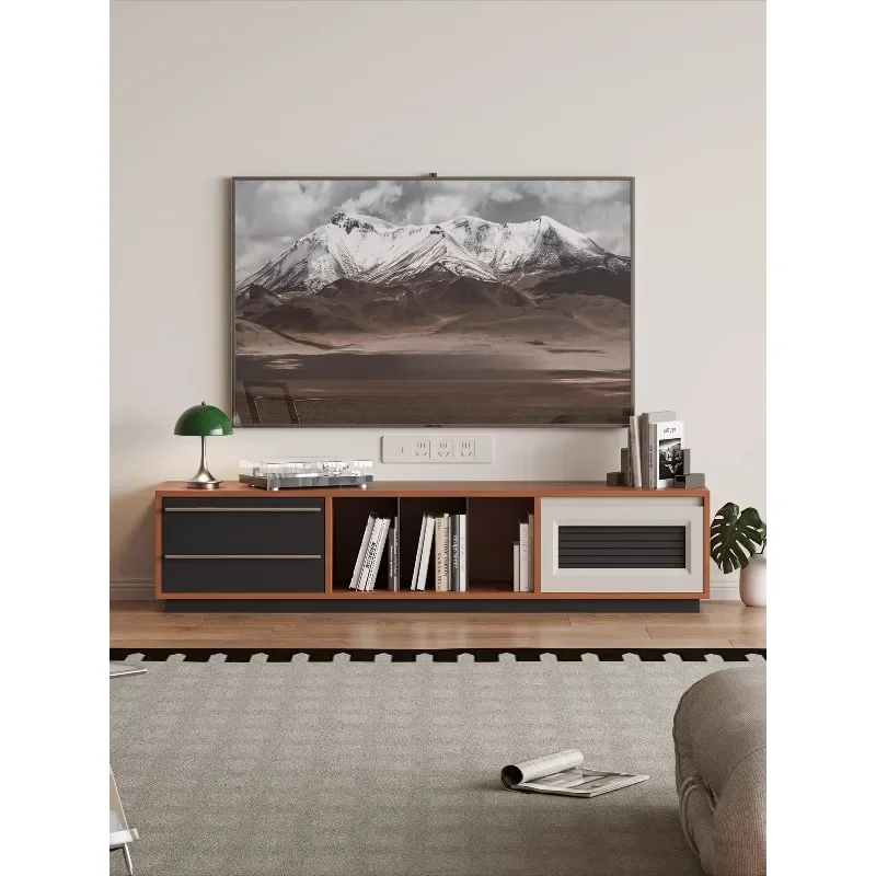 Medieval log design TV cabinet, household living room wall storage locker