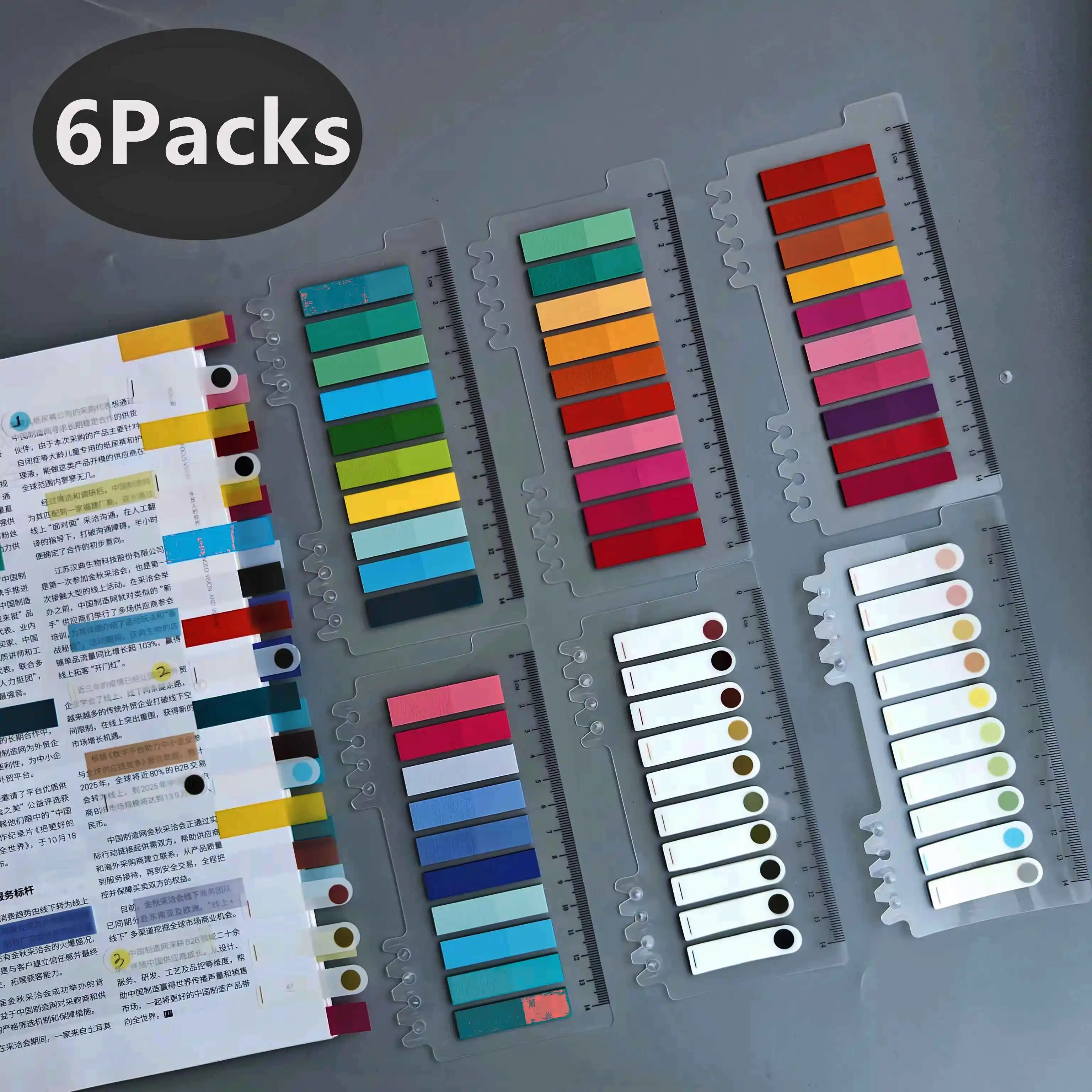 6Packs Index Tabs With Ruler Writable File Tabs Flags Colored Page Markers Labels For Reading Notes Books School Office Supplies