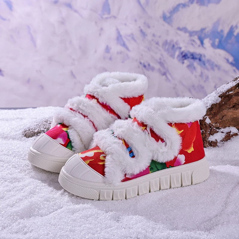 

Winter Children's Ankle Boots Patchwork Trend Girls Fashion Plush Boots Non-slip Outdoor Kids Causal Short Cotton Boot Hook Loop