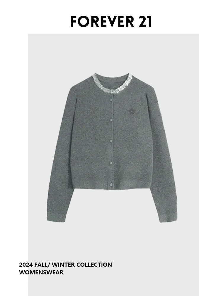 

Женский вязаный кардиган Forever 2 с пайетками, уникальный дизайн с мелкими цветочками, винтажный стиль, осенний длинный рукав