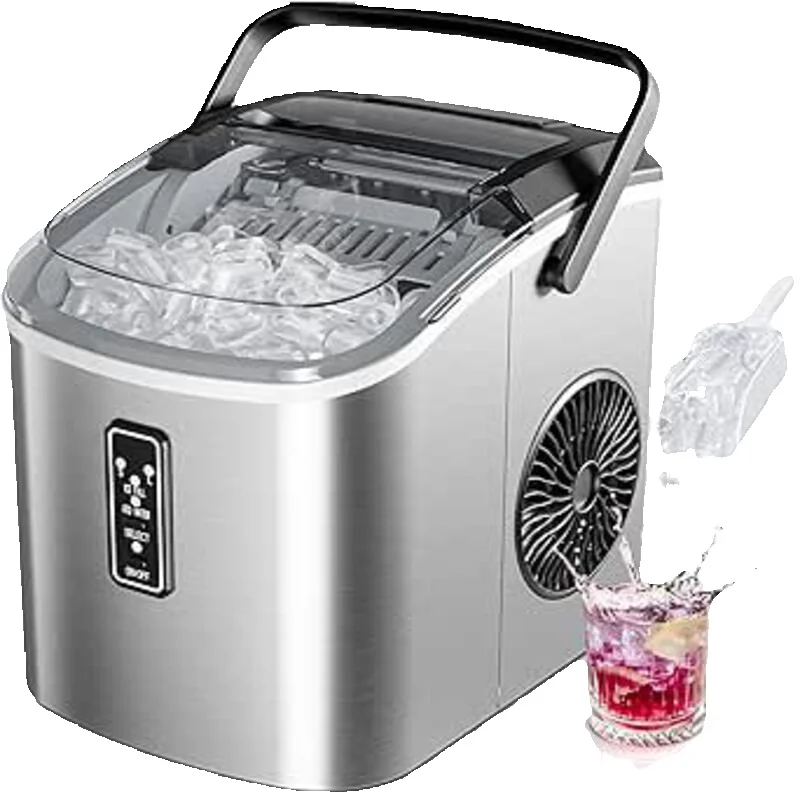 Petite machine à glaçons noire, 9 dés/6 Min, 12kg/24H, 2 tailles, autonettoyante et Portable pour la cuisine/maison