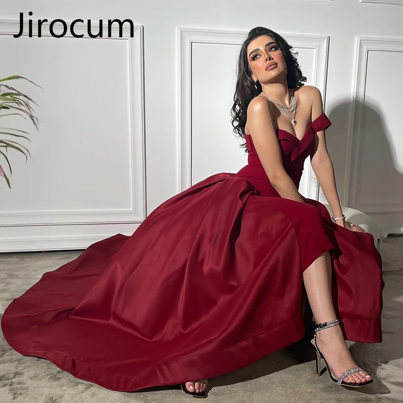 Jirocum-vestido de noche rojo con escote corazón para mujer, un hombro sin mangas, para fiesta de graduación, tren en capas, vestidos formales para ocasiones, 2024