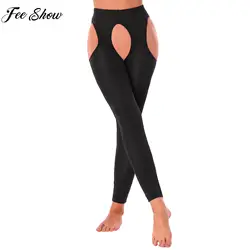 Women Open Butt Crotchless Pants Leggings Stretchy Glossy Skinny Trouser Nightclub Pole Dancing Show Costume Underwear Sleepwear