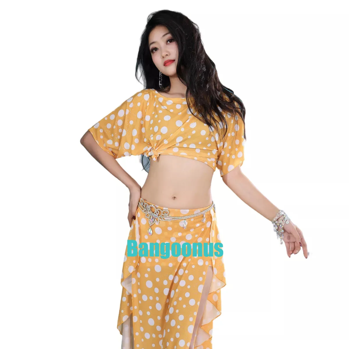 Bauchtanz Kostüm Polka Dot Lose Top Side Slit Lange Rock Sexy Frauen Oriental Dance Praxis Zeigen Tragen Outfit Licht gewicht