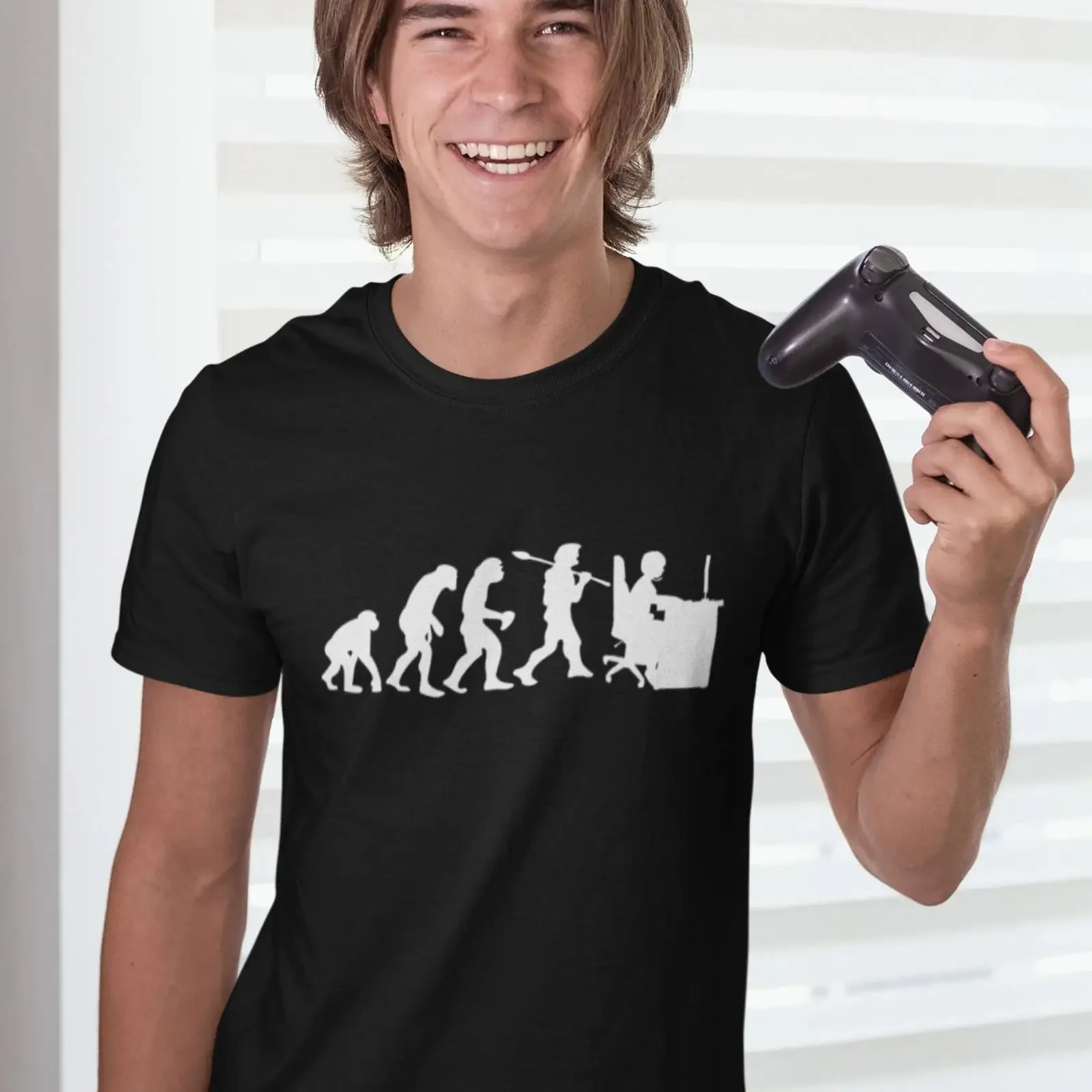 T-shirt Gamer Evolution, drôle et stylé, pour les gamers, vintage, délavé, pour un usage quotidien, doux, décontracté, confortable