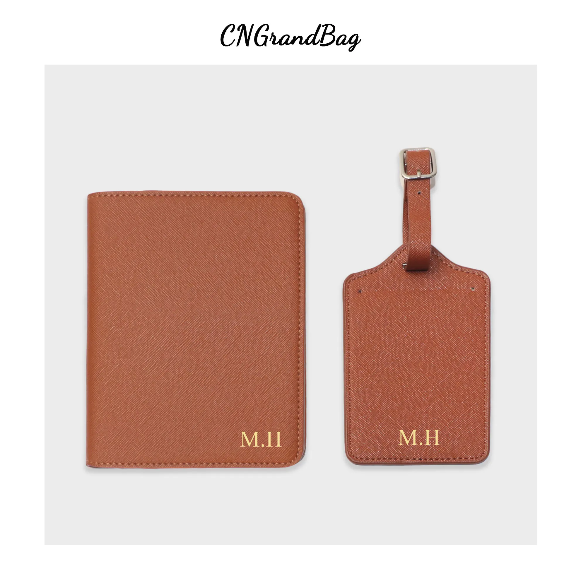 New Arrivals Custom Initial Letters Saffiano PU Leather Passport Holder Cover Luggage Tag Set  Travel Accessories Dropshipping