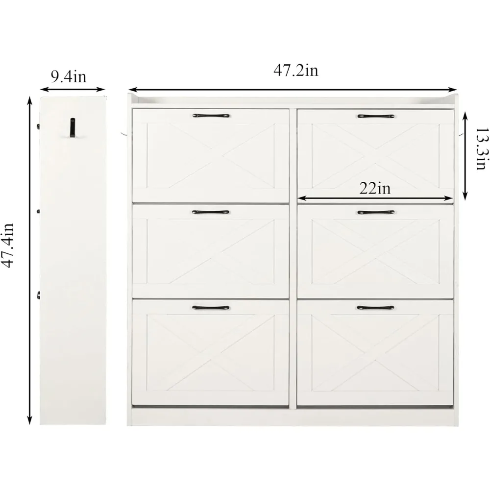 Shoe Storage Cabinet for Entryway, Hidden Shoes Rack Cabinet with 6 Flip Drawers, Farmhouse Freestanding Shoes Organizer Shoe