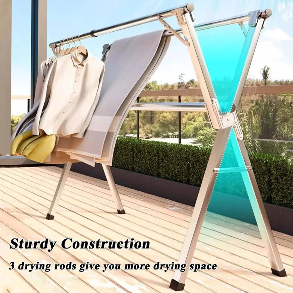 Sturdy Indoor/Outdoor Adjustable Stainless Steel Clothes Drying Rack with Removable Hanger for Balcony Use