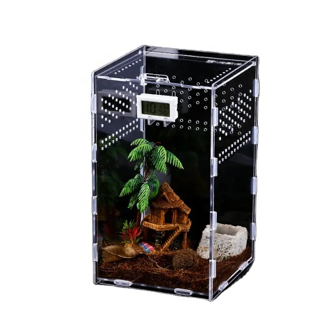 

Acrylic Terrarium Reptile Snail Spider Habitat Cage Mini Critter Keeper Invertebrate Insect Feeding Display Box Thermohygrometer