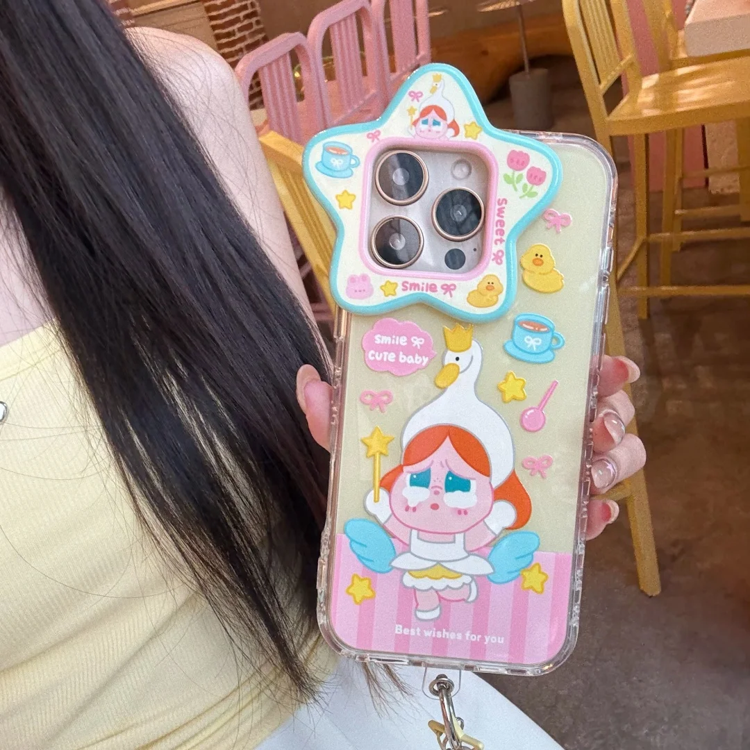 Simpatica custodia per bambino che piange con corda per appendere, anticaduta e antiscivolo, adatta per iPhone 16 Pro Max