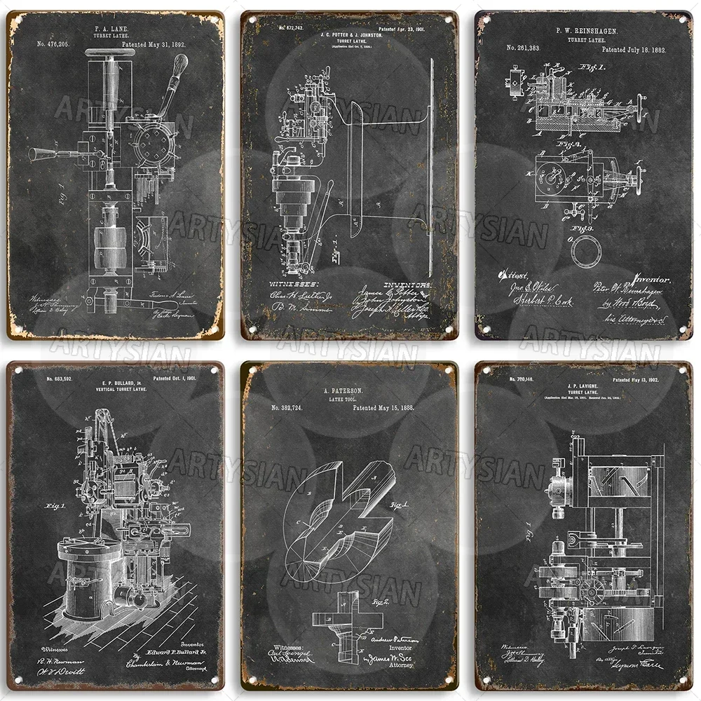 Garage Workshop Tool Patent Metal Sign Turret Lathe Mechanical Engineering Design J.P. Lavigne P.H. Richards E.P. Bullard Jr.