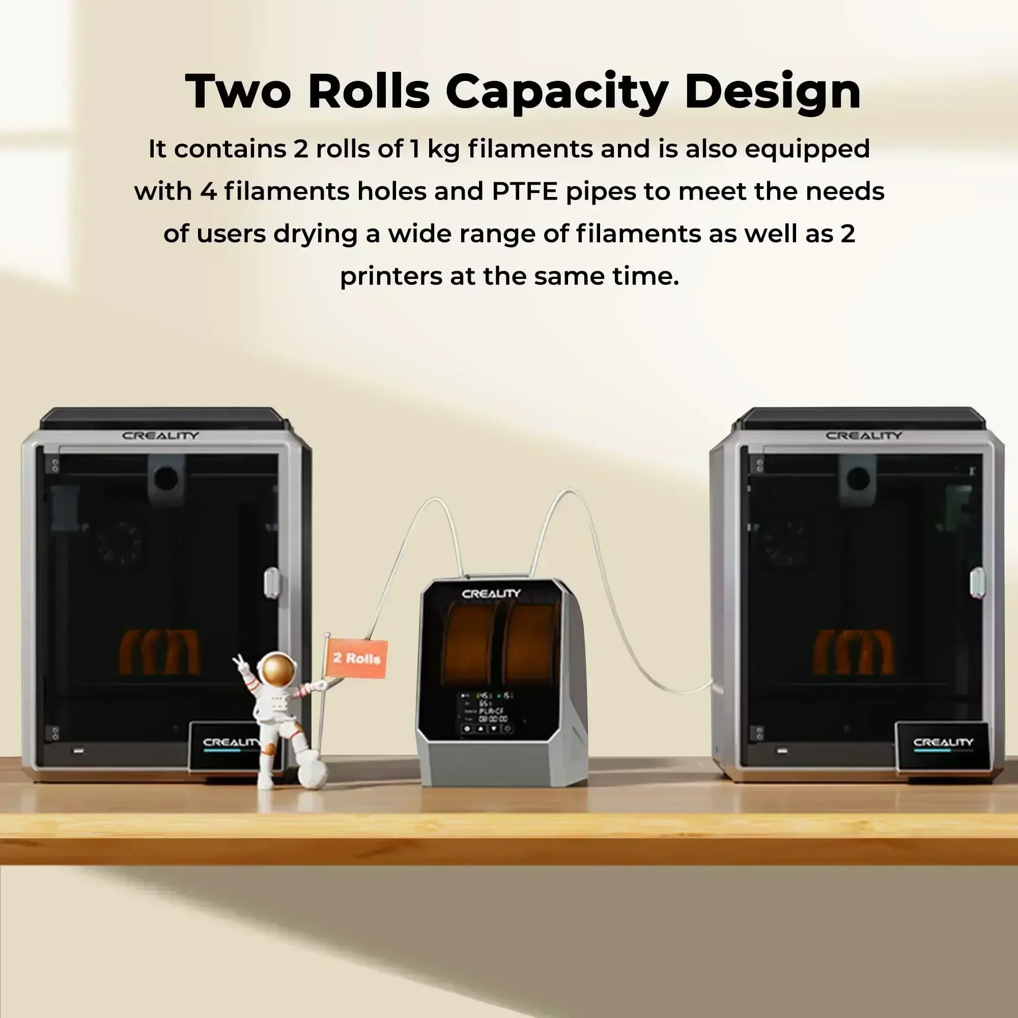 Secador de filamentos Creality Space Pi más caja deshidratadora de filamentos de 2 rollos 360 °   Calefacción de aire caliente 0-48h Ajustable 45 ℃ -70 ℃   Dos carretes