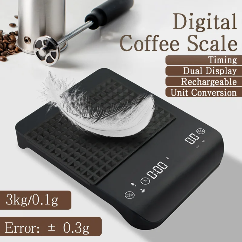 3kg/0.1g Digital Coffee Scale Rechargeable Kitchen Scale with Timer Oz/g High Precision Espresso Scales Balance Measuring Tools
