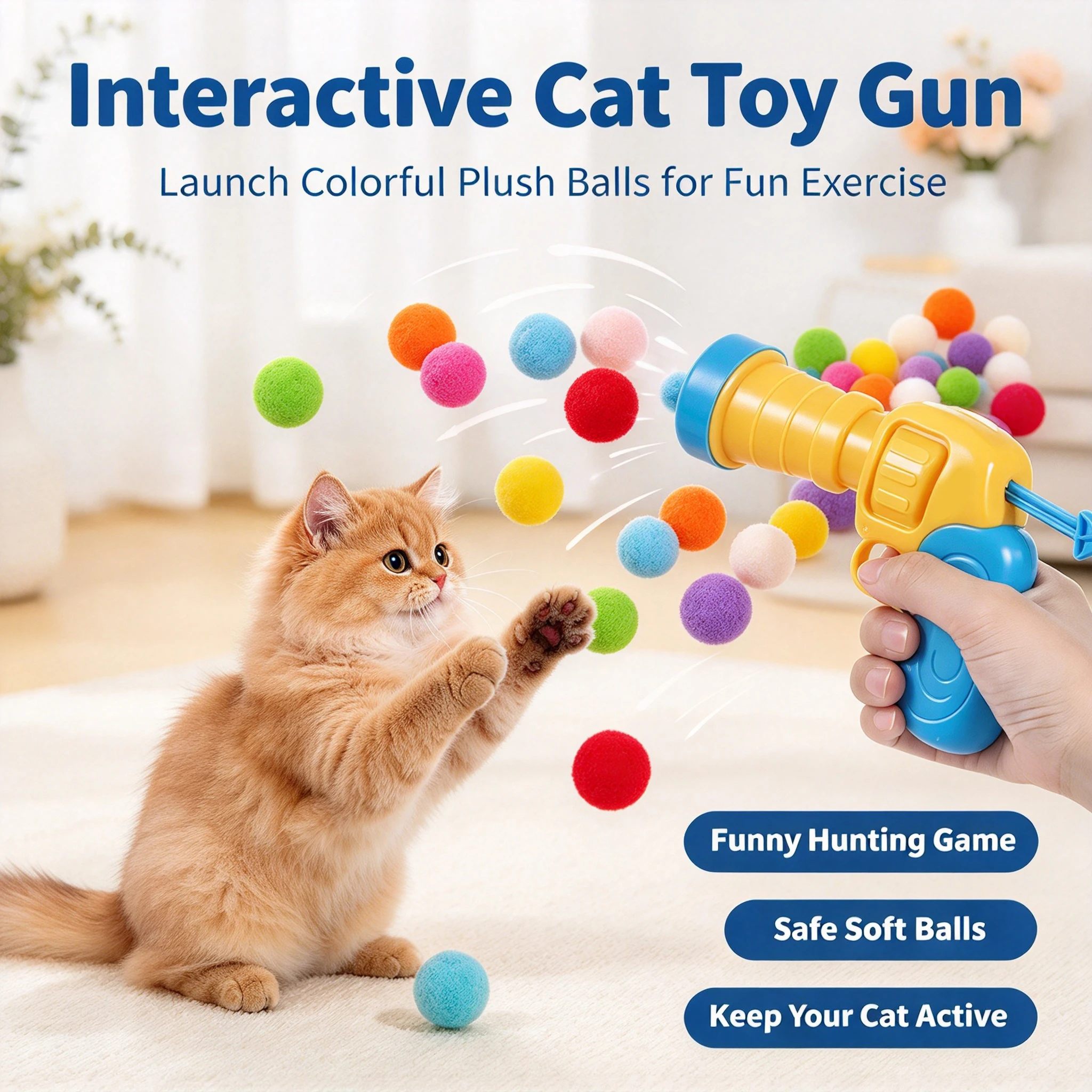 Cat Plush Ball Pet Interactive Launch Training Creative Kitten Mini Shooting Gun Games Stretch Plush Ball Toys Pet Cat Supplies